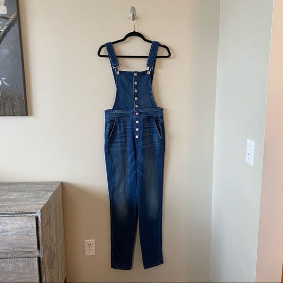 7 For All Mankind-Janette Tapered Medium Wash Overalls (Size:27) - Picture 3 of 16